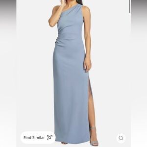 Sachin & Babi NWT Cece Gown One Shoulder Ruched Side in Slate Blue